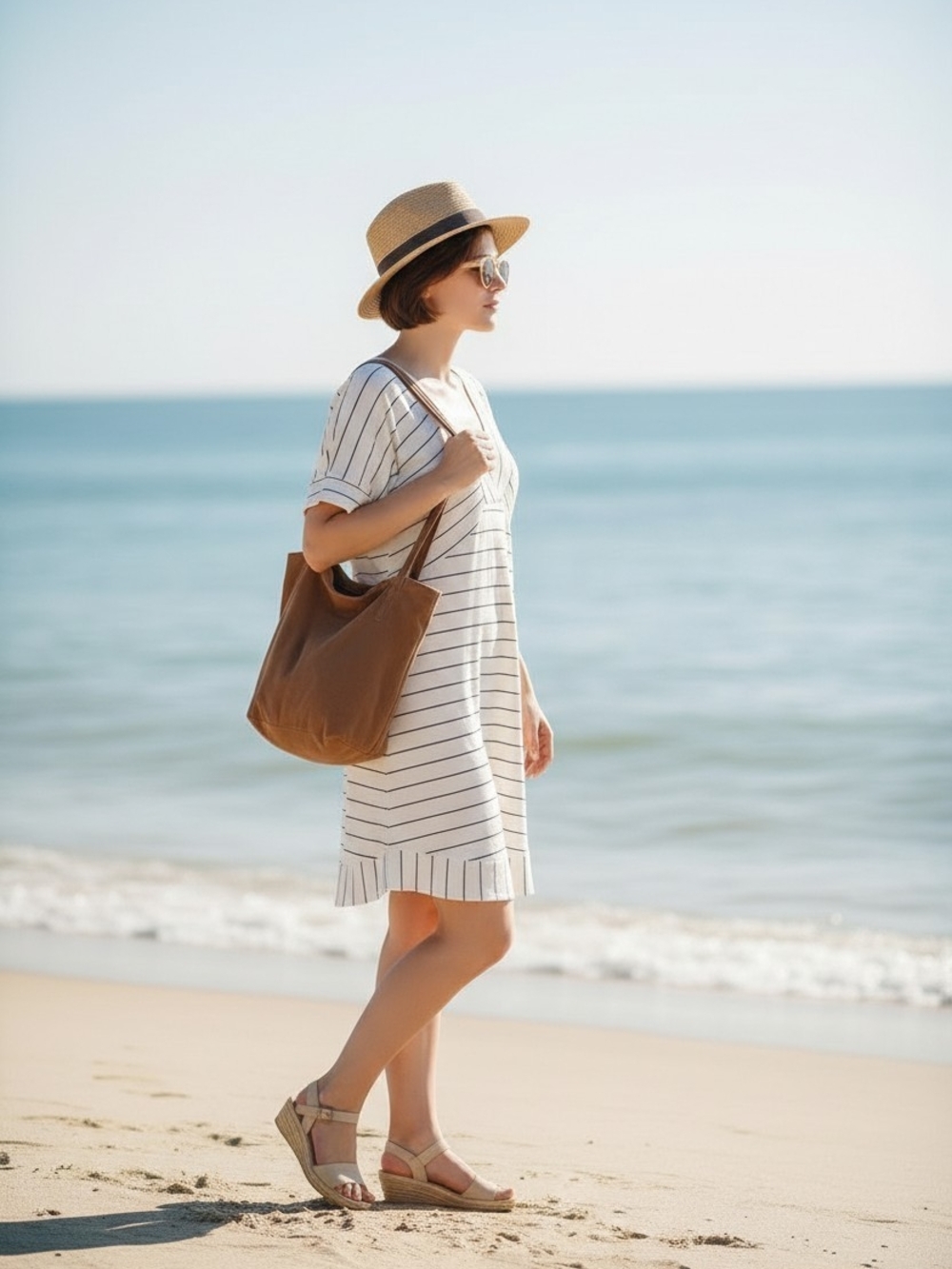 Everyday Sunday Striped V-Neck Mini Dress- Size Small